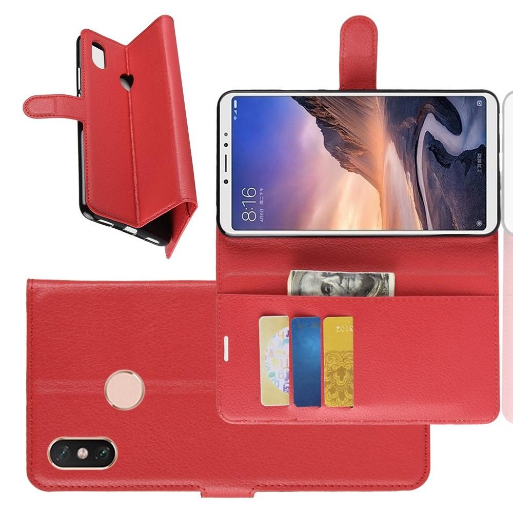 Флип чехол книжка с кошельком подставкой отделениями для карт и магнитной застежкой для Xiaomi Mi Max 3 Красный
