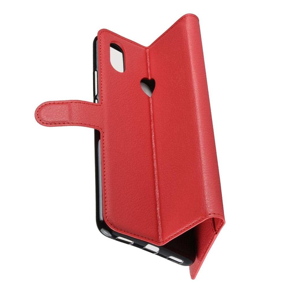 Флип чехол книжка с кошельком подставкой отделениями для карт и магнитной застежкой для Xiaomi Mi Max 3 Красный