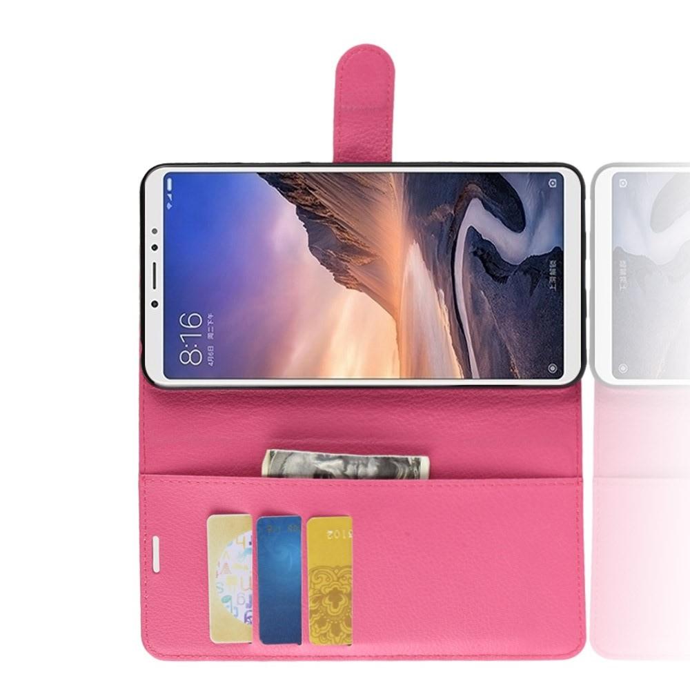 Флип чехол книжка с кошельком подставкой отделениями для карт и магнитной застежкой для Xiaomi Mi Max 3 Розовый