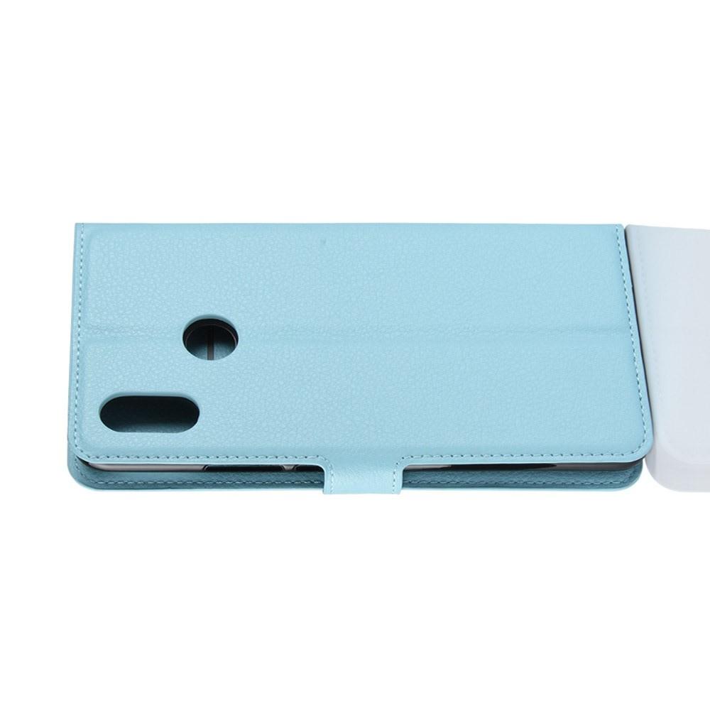Флип чехол книжка с кошельком подставкой отделениями для карт и магнитной застежкой для Xiaomi Mi Max 3 Голубой