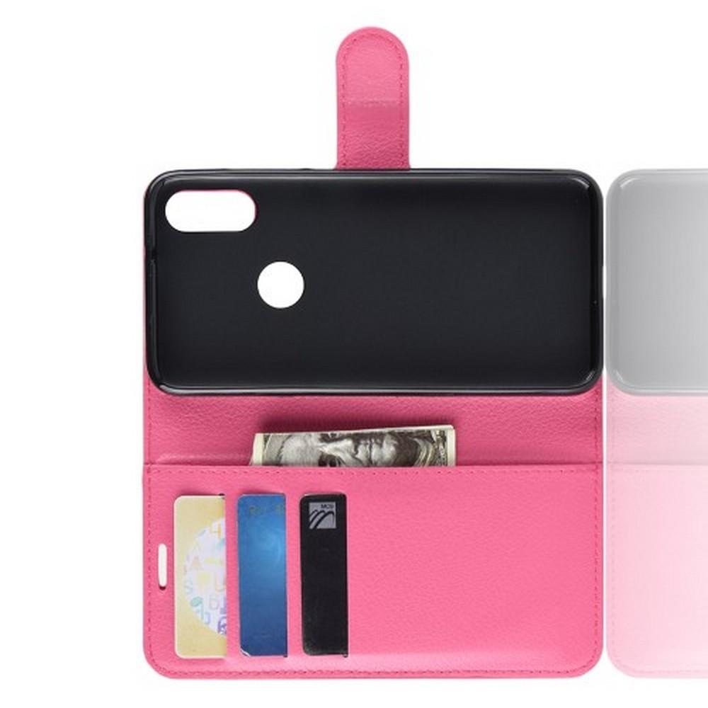 Флип чехол книжка с кошельком подставкой отделениями для карт и магнитной застежкой для Xiaomi Mi Play Розовый