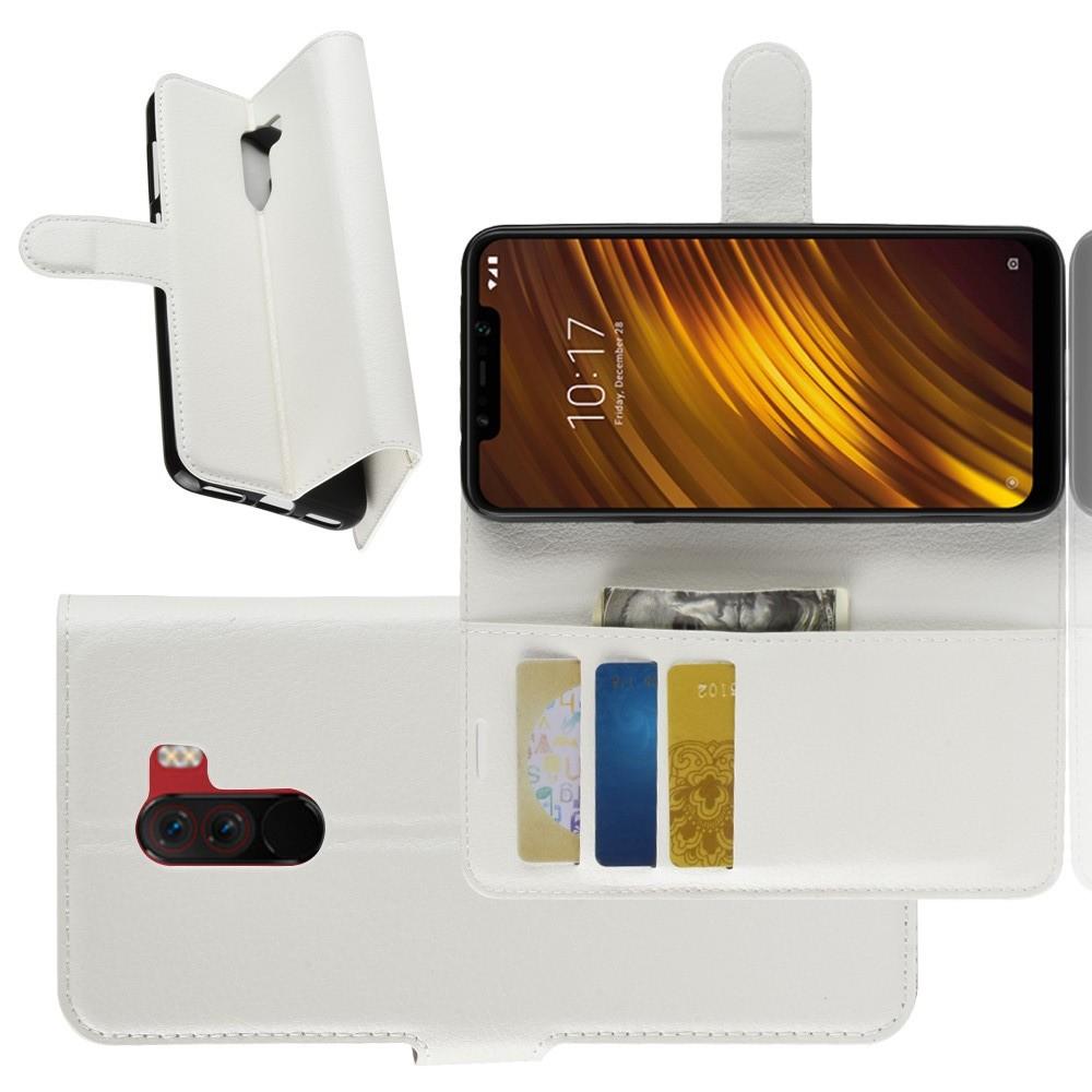 Флип чехол книжка с кошельком подставкой отделениями для карт и магнитной застежкой для Xiaomi Pocophone F1 Белый