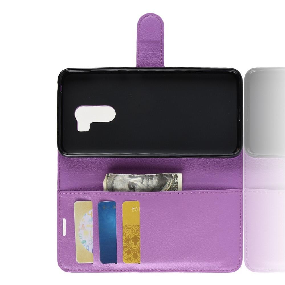 Флип чехол книжка с кошельком подставкой отделениями для карт и магнитной застежкой для Xiaomi Pocophone F1 Фиолетовый