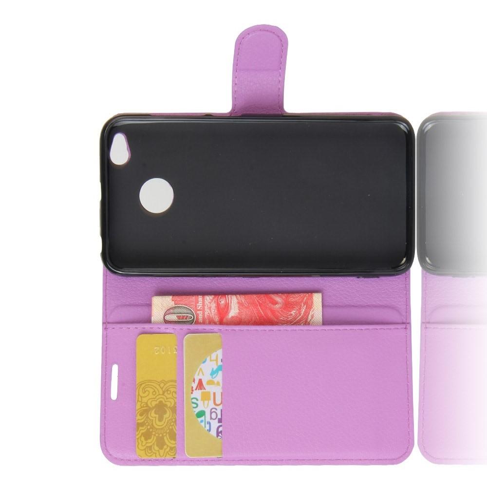 Флип чехол книжка с кошельком подставкой отделениями для карт и магнитной застежкой для Xiaomi Redmi 4X Фиолетовый