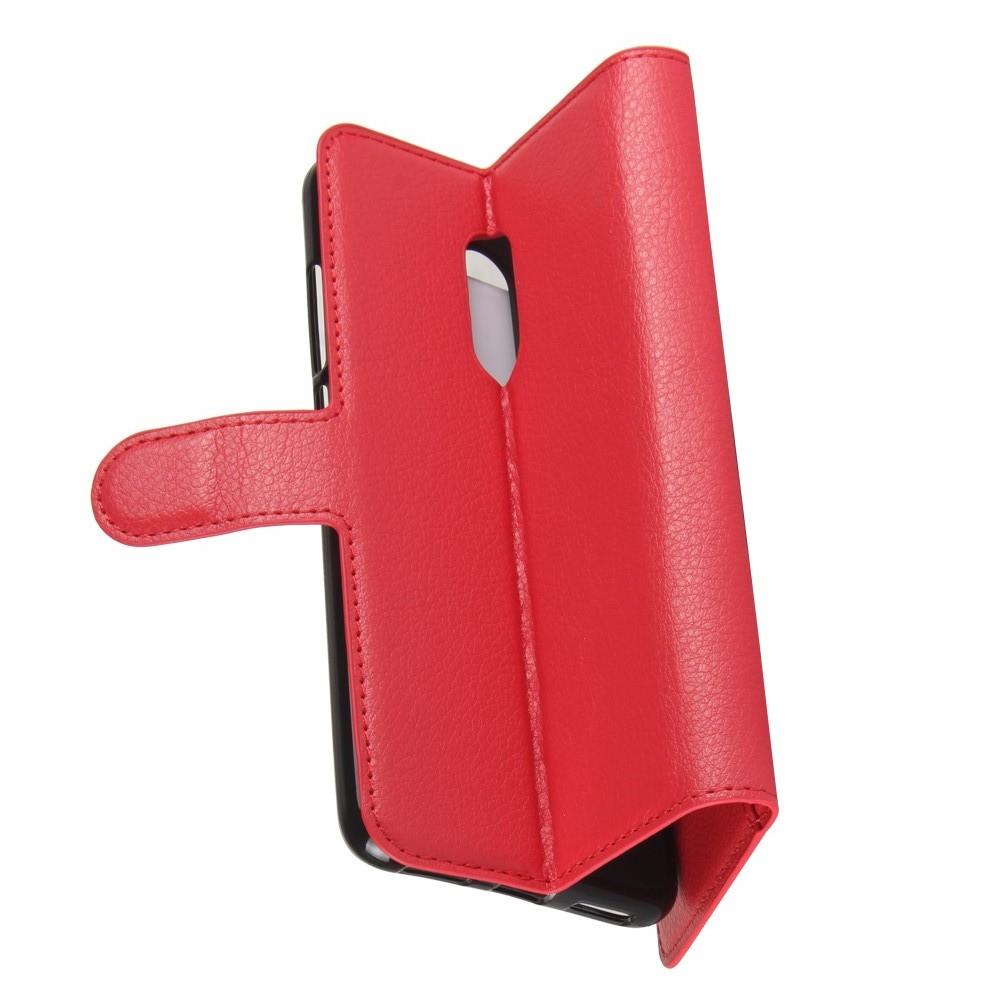 Флип чехол книжка с кошельком подставкой отделениями для карт и магнитной застежкой для Xiaomi Redmi 5 Красный