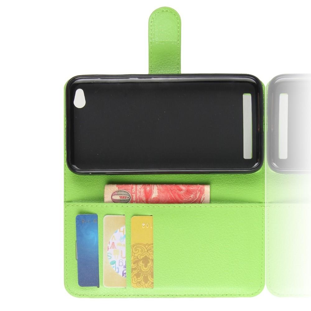 Флип чехол книжка с кошельком подставкой отделениями для карт и магнитной застежкой для Xiaomi Redmi 5a Зеленый