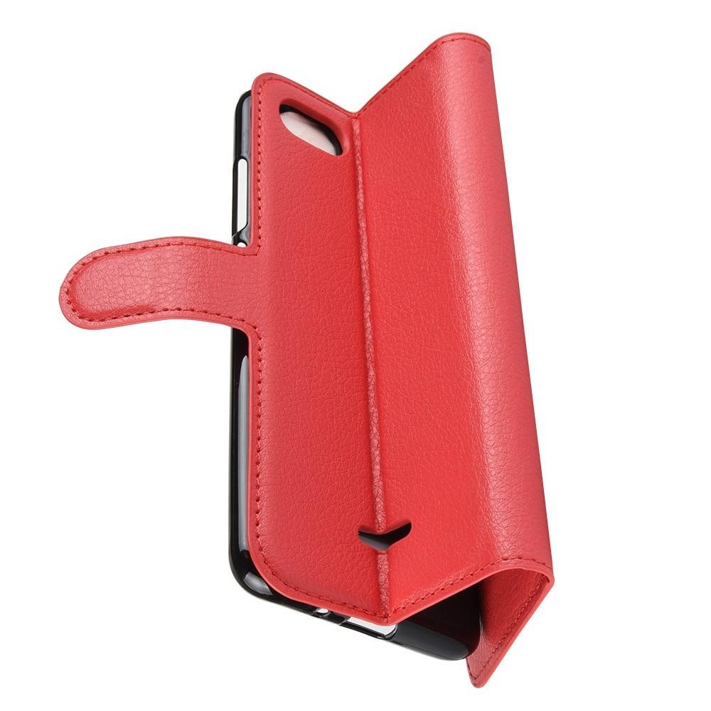 Флип чехол книжка с кошельком подставкой отделениями для карт и магнитной застежкой для Xiaomi Redmi 6A Красный