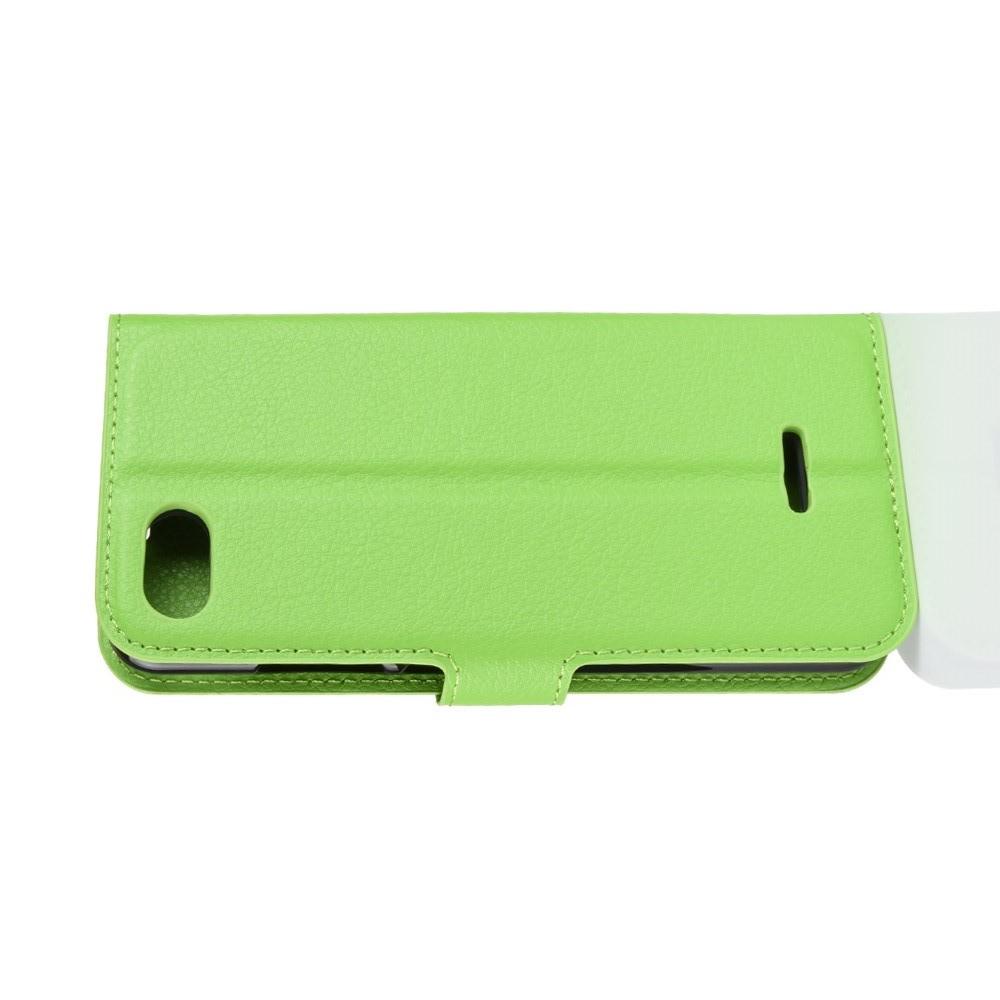 Флип чехол книжка с кошельком подставкой отделениями для карт и магнитной застежкой для Xiaomi Redmi 6A Зеленый