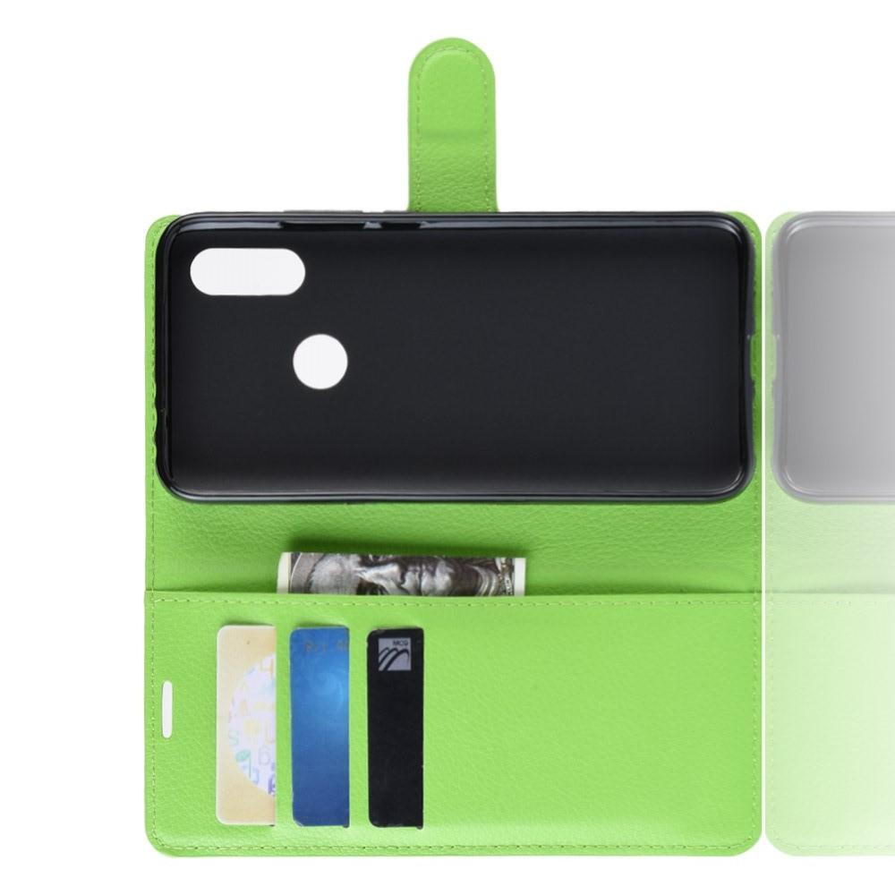 Флип чехол книжка с кошельком подставкой отделениями для карт и магнитной застежкой для Xiaomi Redmi 7 Зеленый