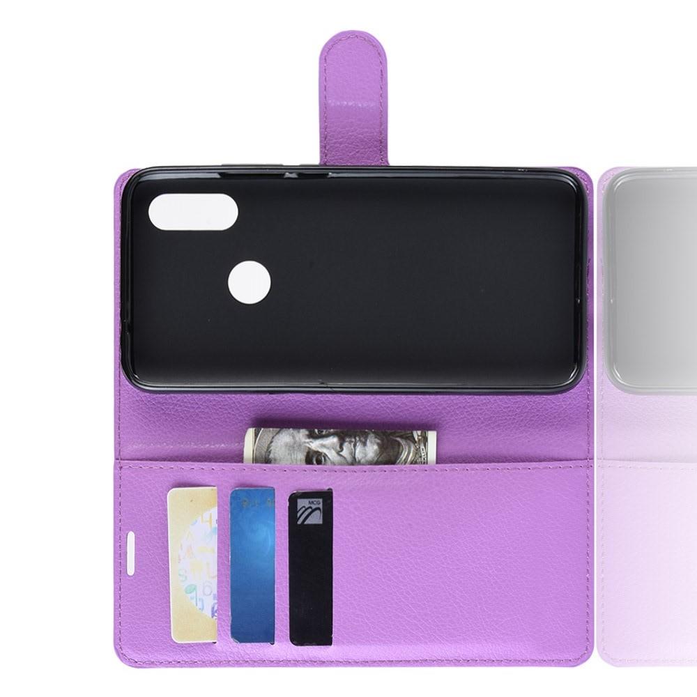 Флип чехол книжка с кошельком подставкой отделениями для карт и магнитной застежкой для Xiaomi Redmi 7 Фиолетовый