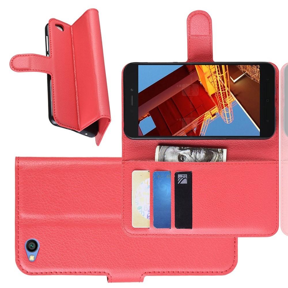 Флип чехол книжка с кошельком подставкой отделениями для карт и магнитной застежкой для Xiaomi Redmi Go Красный