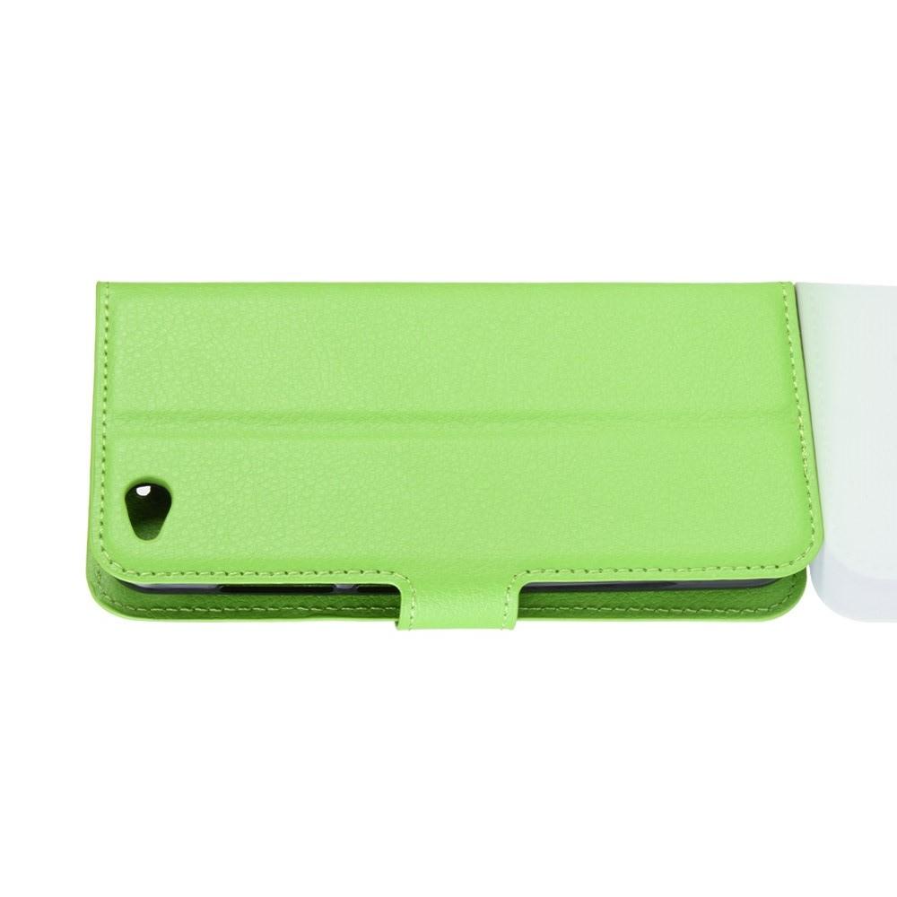 Флип чехол книжка с кошельком подставкой отделениями для карт и магнитной застежкой для Xiaomi Redmi Go Зеленый