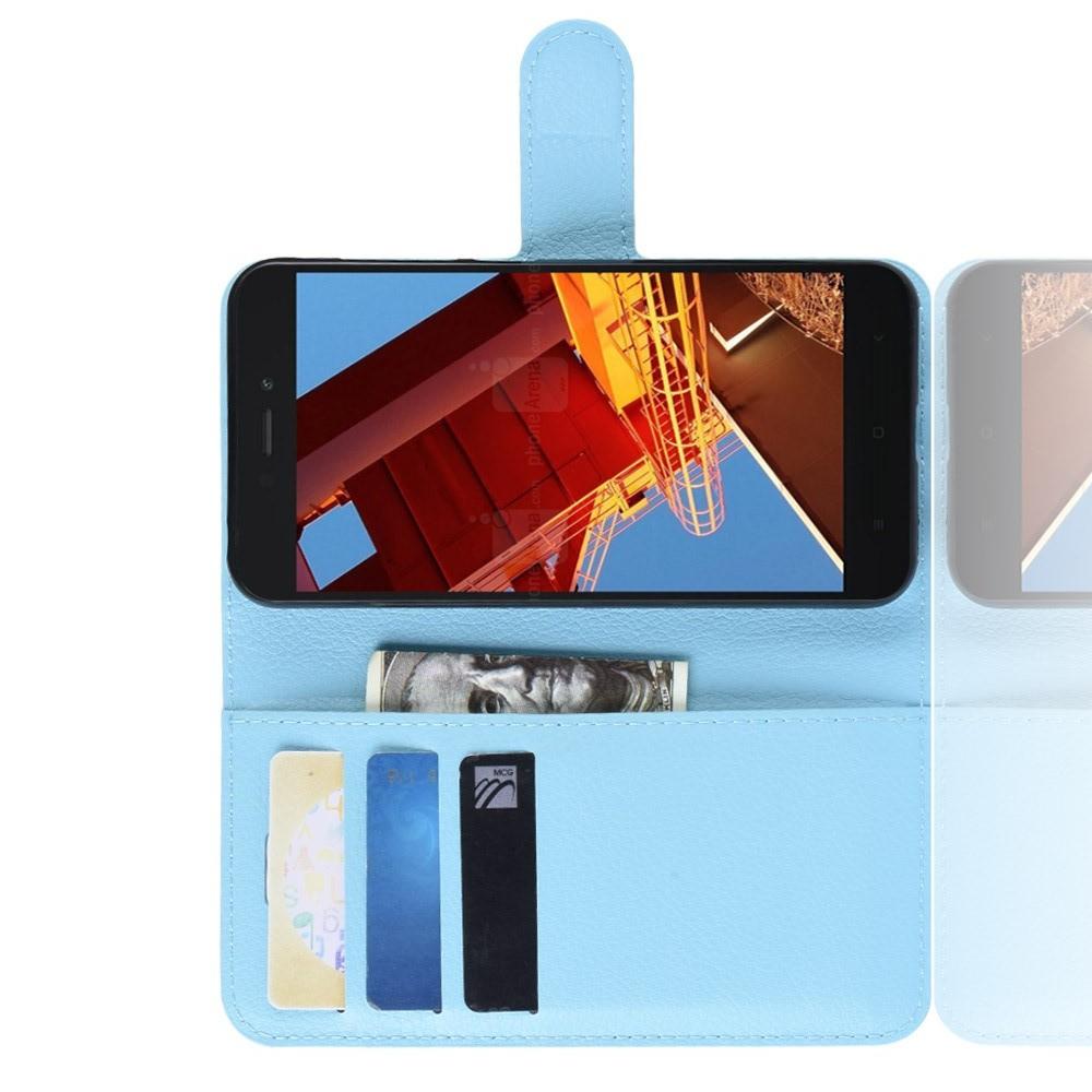 Флип чехол книжка с кошельком подставкой отделениями для карт и магнитной застежкой для Xiaomi Redmi Go Голубой