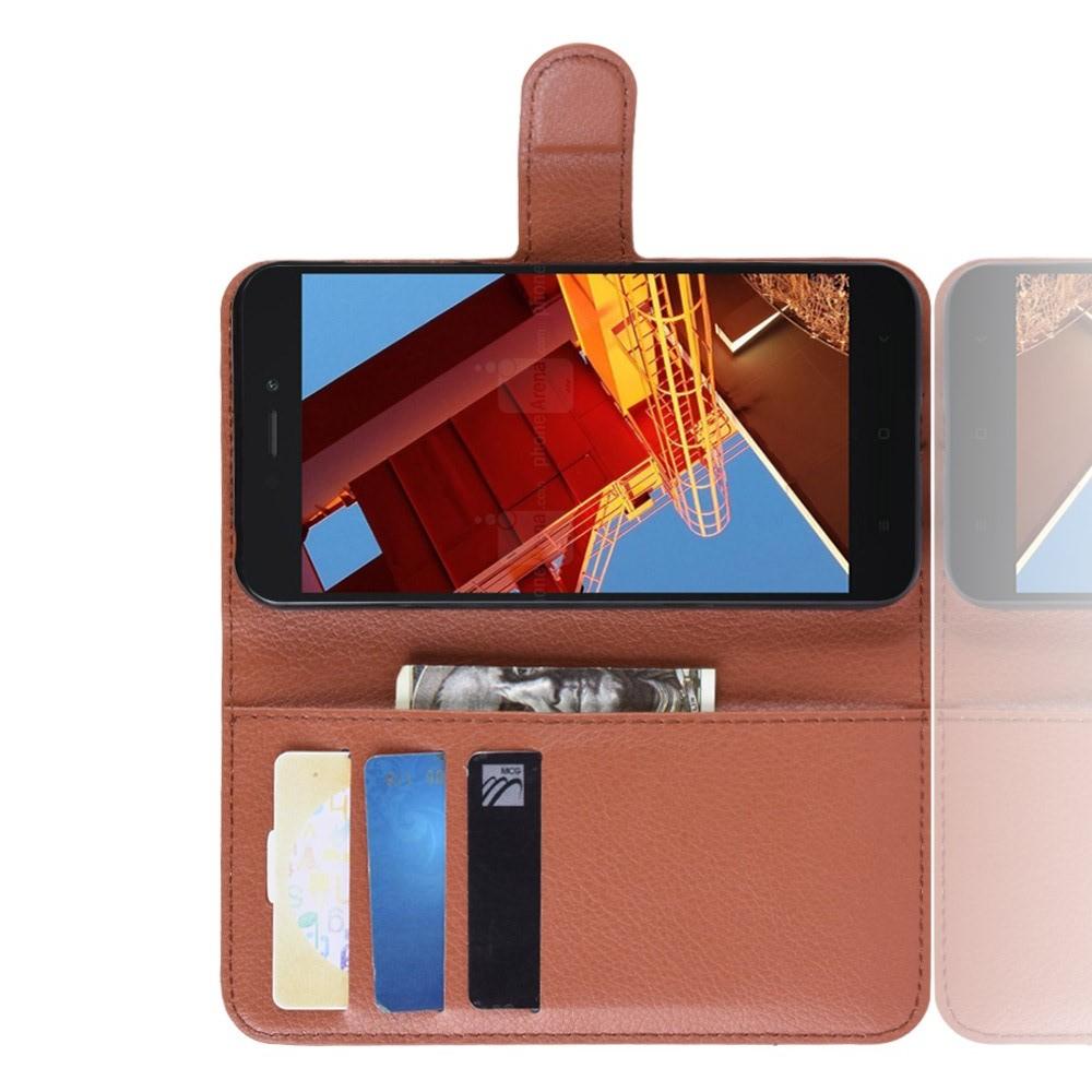 Флип чехол книжка с кошельком подставкой отделениями для карт и магнитной застежкой для Xiaomi Redmi Go Коричневый