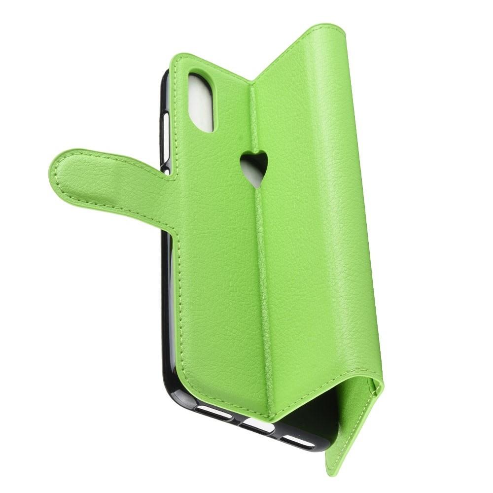 Флип чехол книжка с кошельком подставкой отделениями для карт и магнитной застежкой для Xiaomi Redmi Note 7 / Note 7 Pro Зеленый