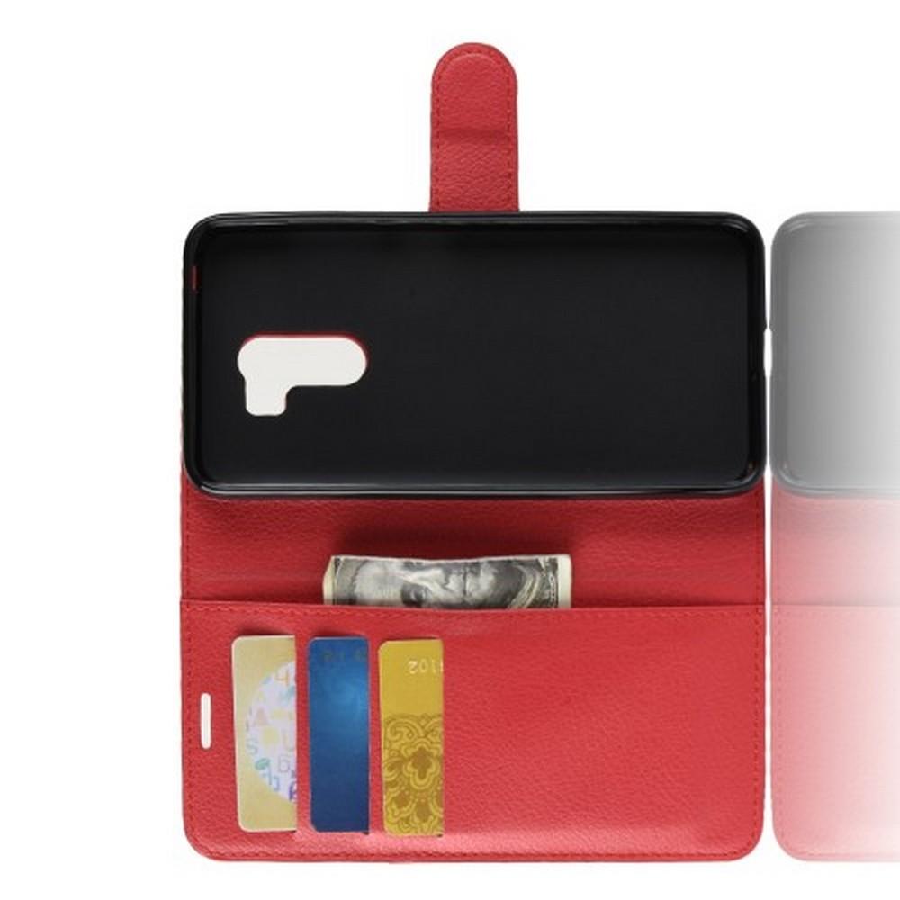 Флип чехол книжка с кошельком подставкой отделениями для карт и магнитной застежкой для Xiaomi Redmi Note 8 Pro Красный