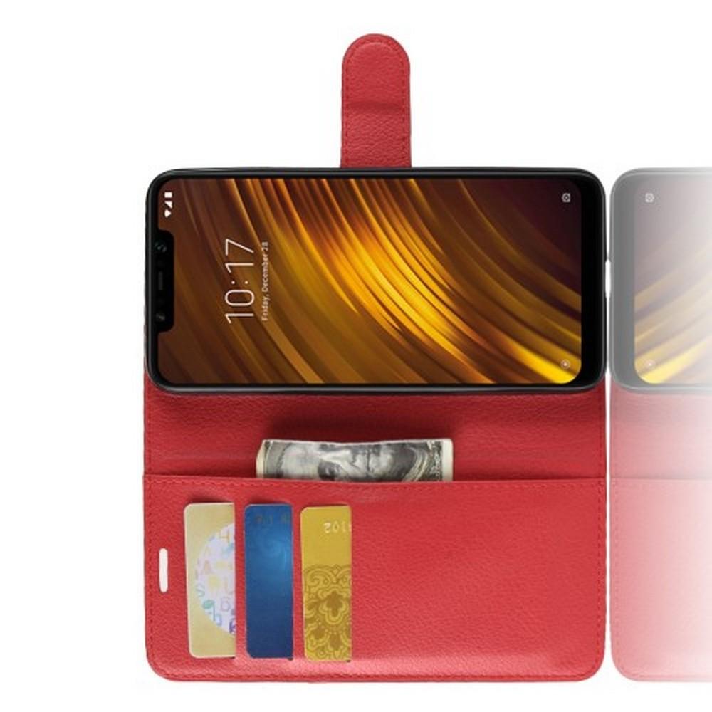 Флип чехол книжка с кошельком подставкой отделениями для карт и магнитной застежкой для Xiaomi Redmi Note 8 Pro Красный