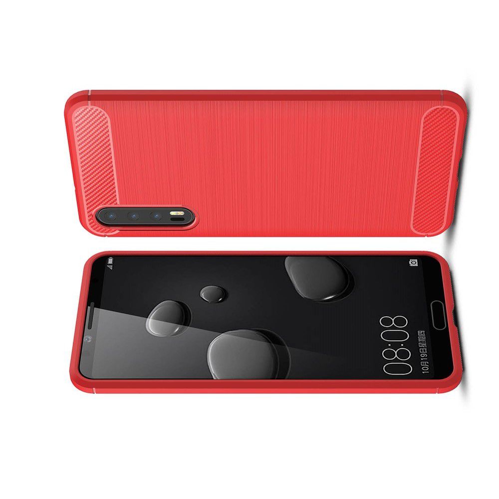 Carbon Fibre Силиконовый матовый бампер чехол для Huawei P20 Pro Красный