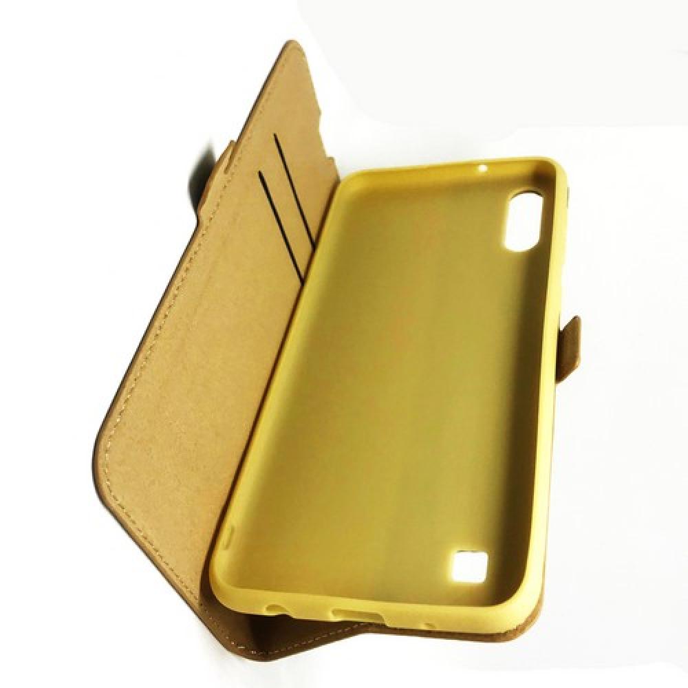 Горизонтальный Искусственно Кожаный Премиум DF Флип Чехол Книжка для Samsung Galaxy A10 с Боковой Магнитной Застежкой Золотой
