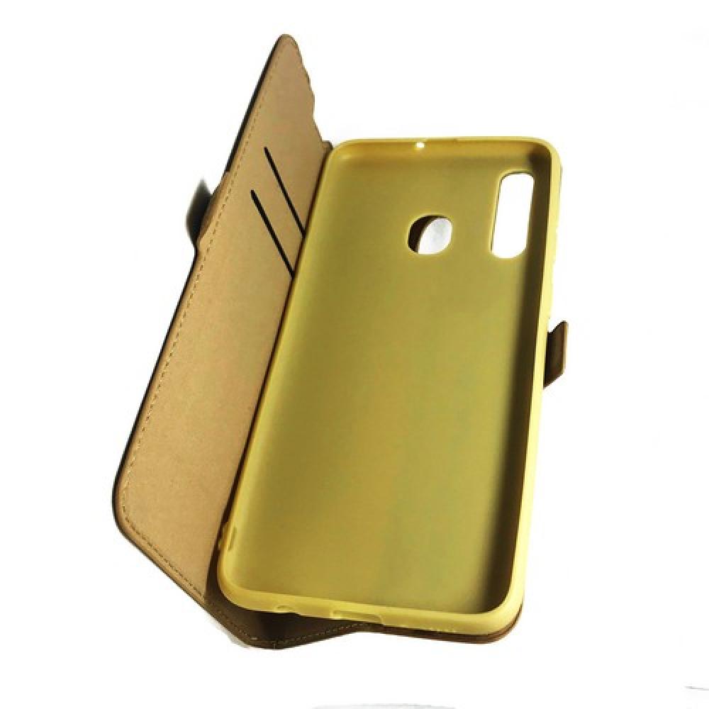 Горизонтальный Искусственно Кожаный Премиум DF Флип Чехол Книжка для Samsung Galaxy A30 / A20 с Боковой Магнитной Застежкой Золотой