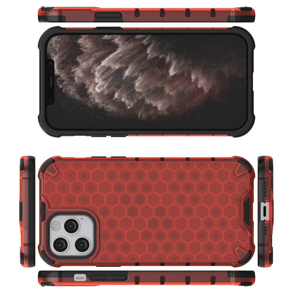 Honeycomb Противоударный Защитный Силиконовый Чехол для Телефона TPU для iPhone 12 / 12 Pro Красный