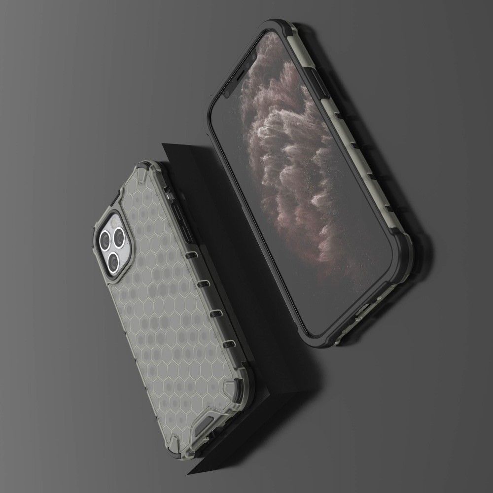 Honeycomb Противоударный Защитный Силиконовый Чехол для Телефона TPU для iPhone 12 / 12 Pro Серый