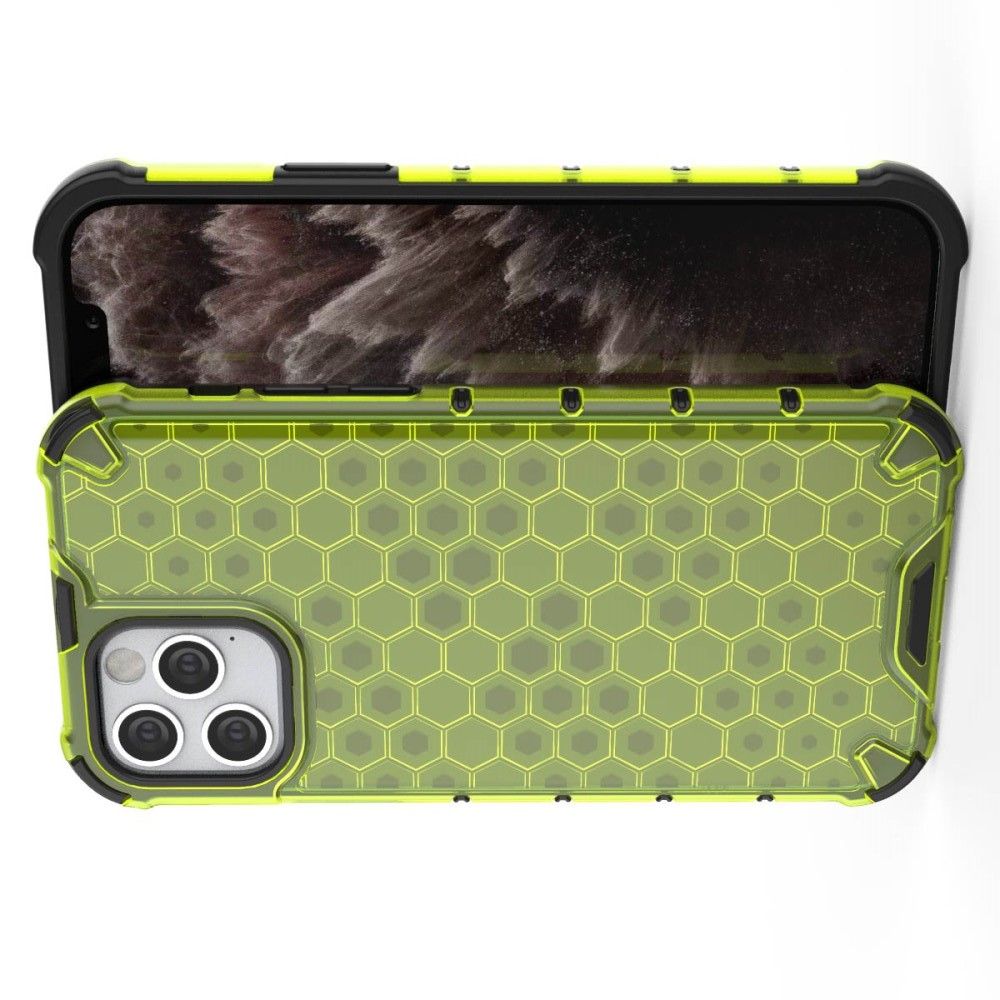 Honeycomb Противоударный Защитный Силиконовый Чехол для Телефона TPU для iPhone 12 / 12 Pro Зеленый