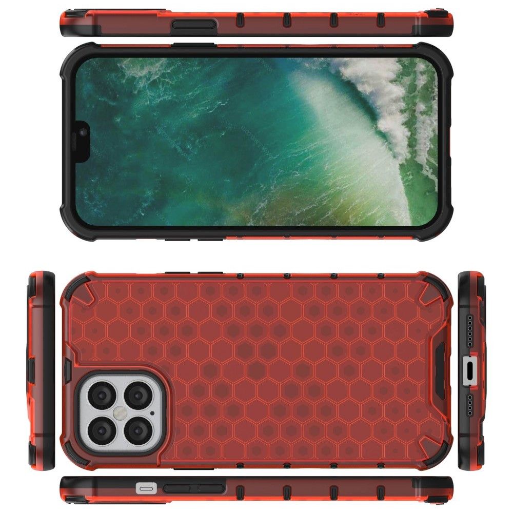 Honeycomb Противоударный Защитный Силиконовый Чехол для Телефона TPU для iPhone 12 Pro Max 6.7 Красный
