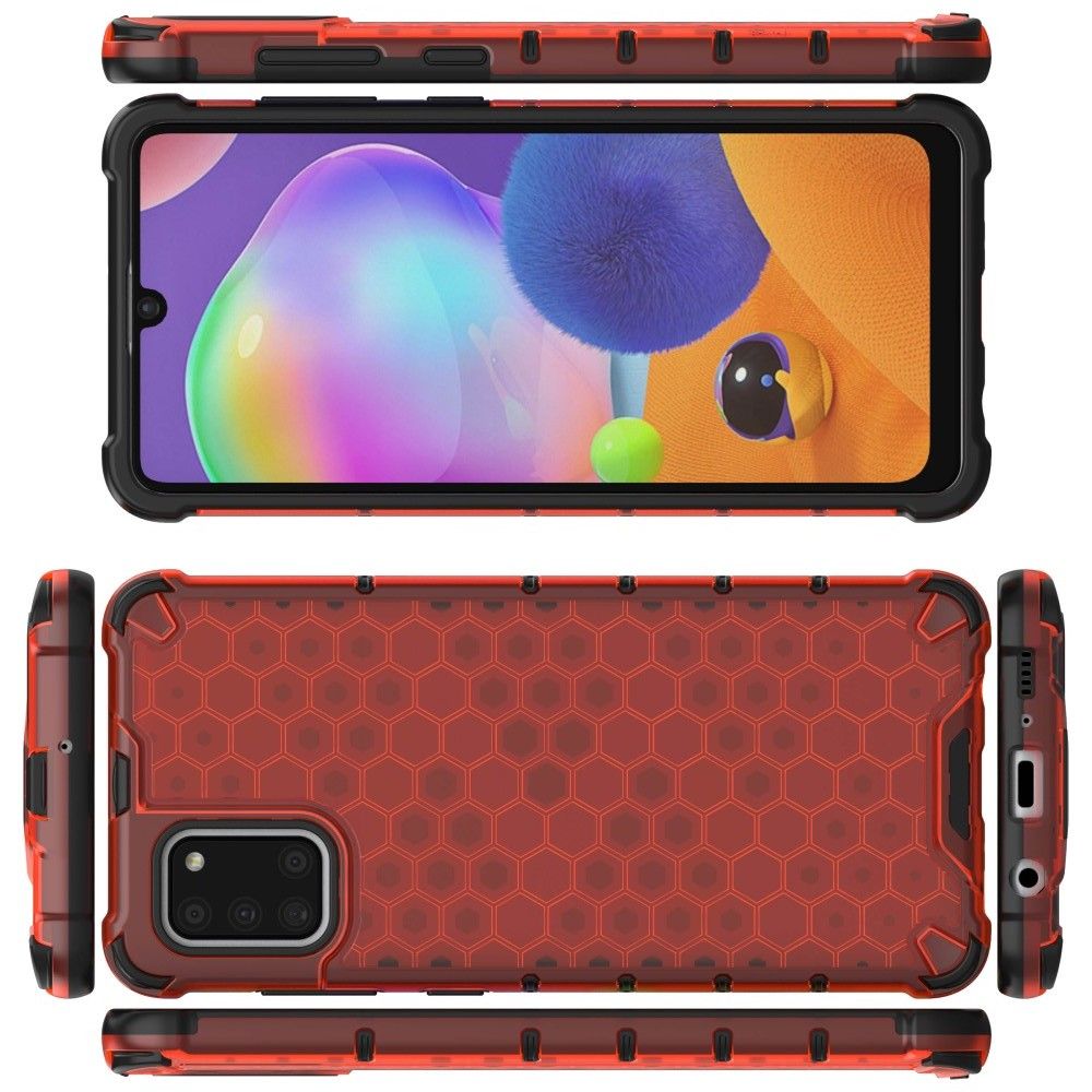 Honeycomb Противоударный Защитный Силиконовый Чехол для Телефона TPU для Samsung Galaxy A31 Красный