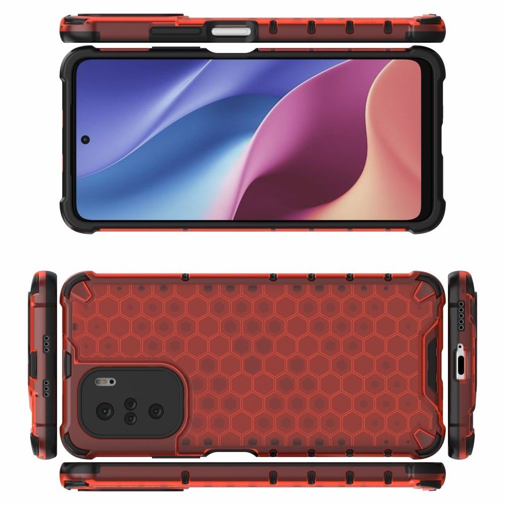 Honeycomb Противоударный Защитный Силиконовый Чехол для Телефона TPU для Xiaomi POCO F3 Красный