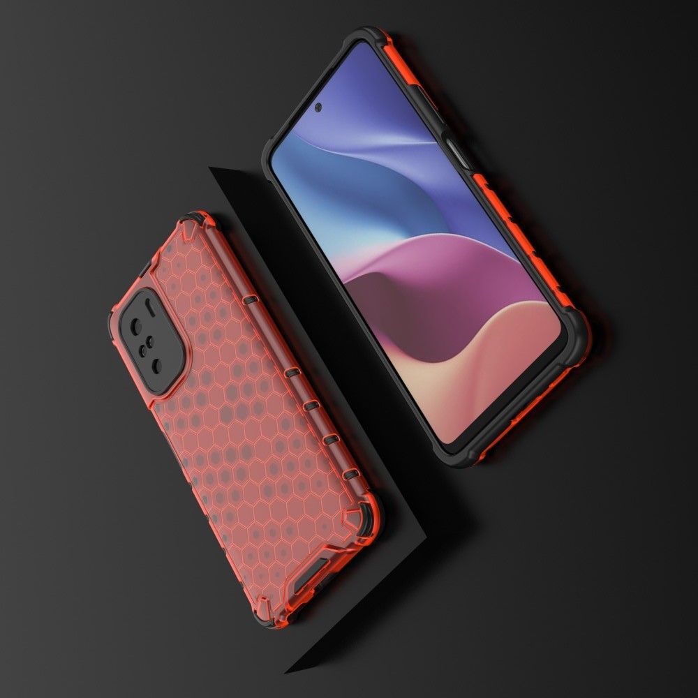 Honeycomb Противоударный Защитный Силиконовый Чехол для Телефона TPU для Xiaomi POCO F3 Красный