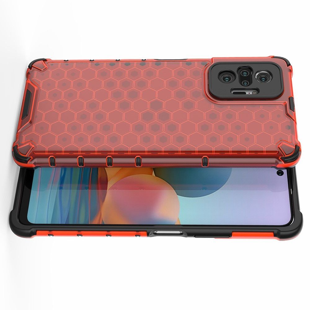 Honeycomb Противоударный Защитный Силиконовый Чехол для Телефона TPU для Xiaomi Redmi Note 10 Pro Красный