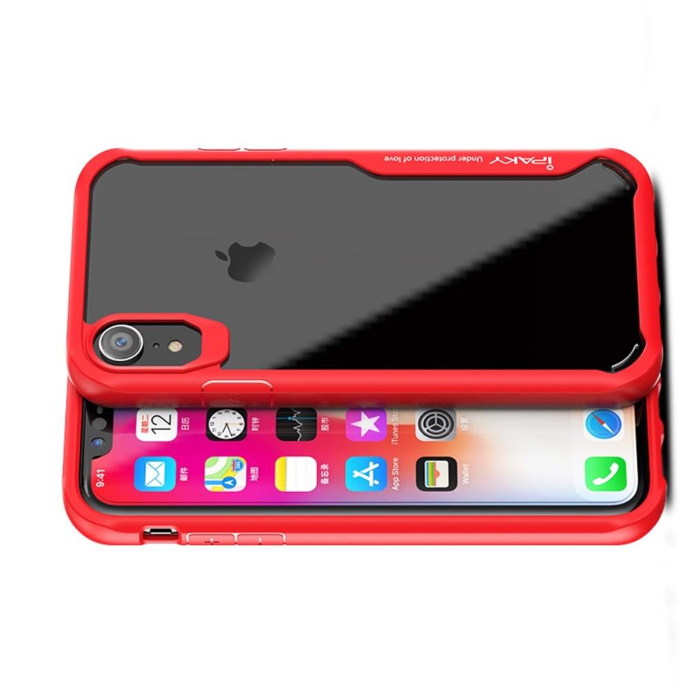 IPAKY Противоударный прозрачный пластиковый кейс с силиконовым бампером для iPhone XR Красный