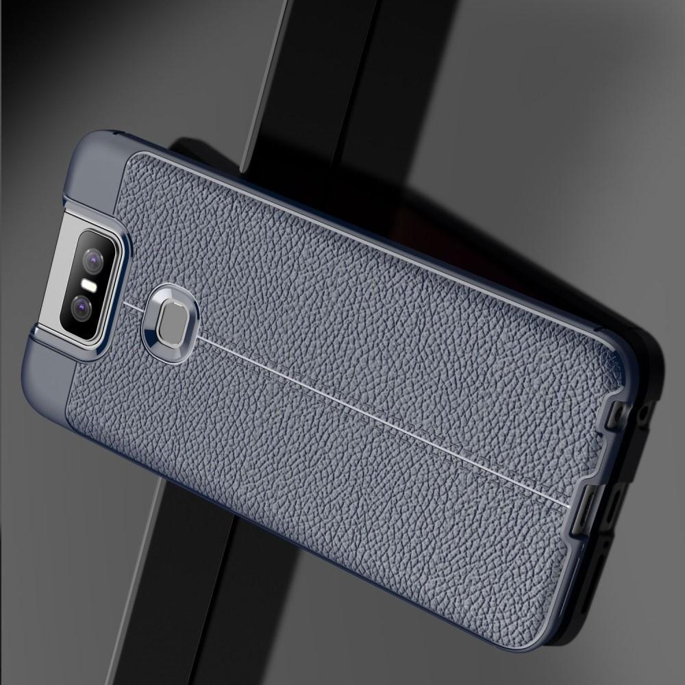 Litchi Grain Leather Силиконовый Накладка Чехол для Asus Zenfone 6 ZS630KL с Текстурой Кожа Синий