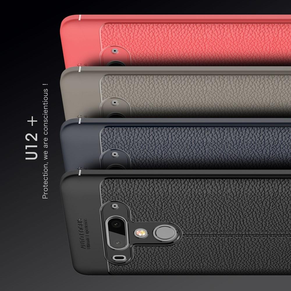 Litchi Grain Leather Силиконовый Накладка Чехол для HTC U12+ с Текстурой Кожа Коралловый