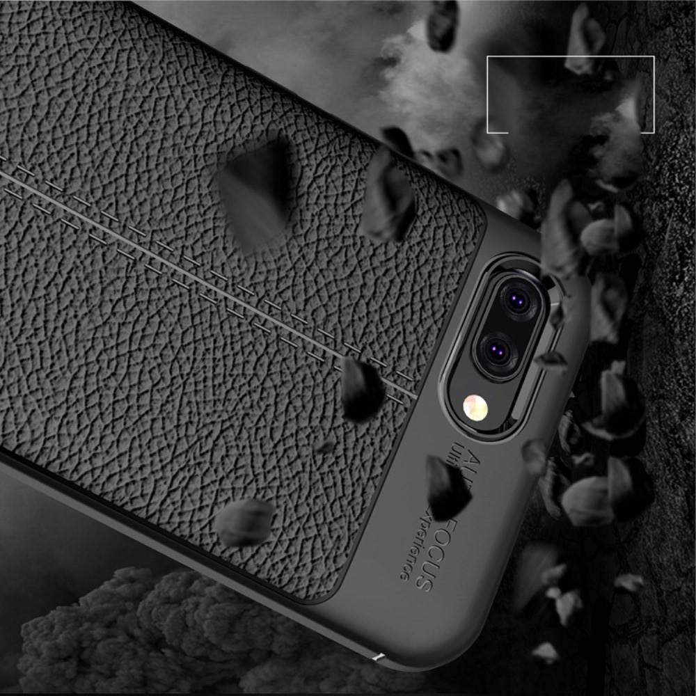 Litchi Grain Leather Силиконовый Накладка Чехол для  Huawei Honor 10 с Текстурой Кожа Черный