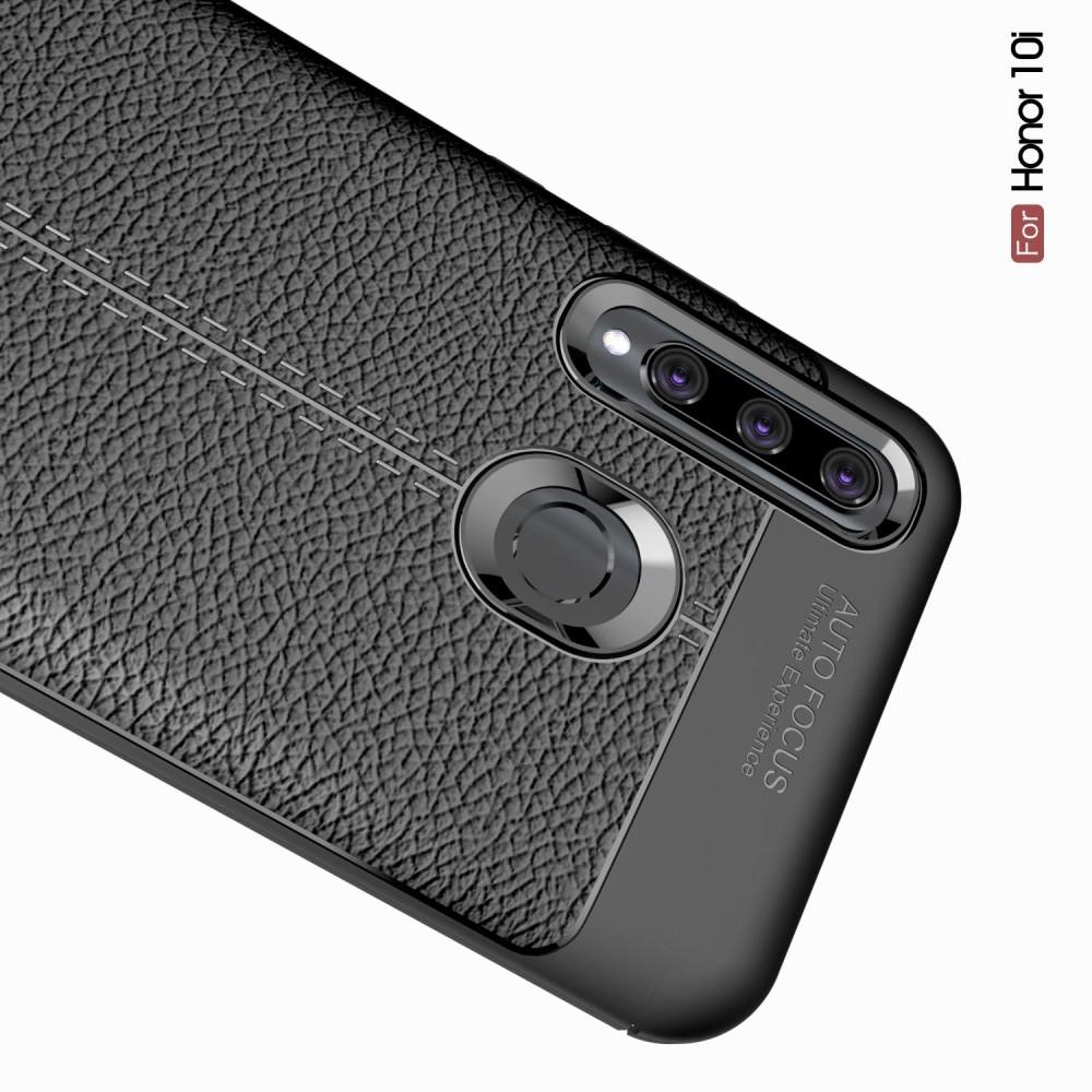 Litchi Grain Leather Силиконовый Накладка Чехол для Huawei Honor 10i с Текстурой Кожа Черный