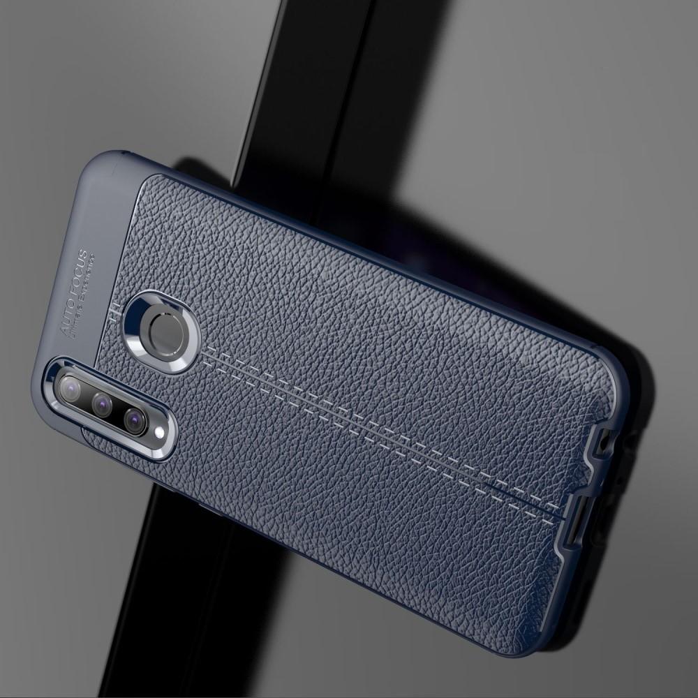 Litchi Grain Leather Силиконовый Накладка Чехол для Huawei Honor 10i с Текстурой Кожа Синий