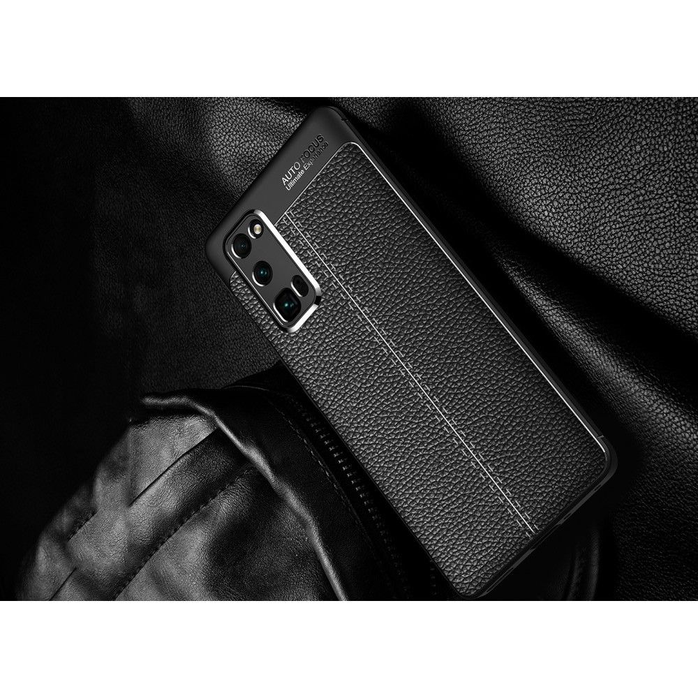 Litchi Grain Leather Силиконовый Накладка Чехол для Huawei Honor 30 Pro с Текстурой Кожа Черный
