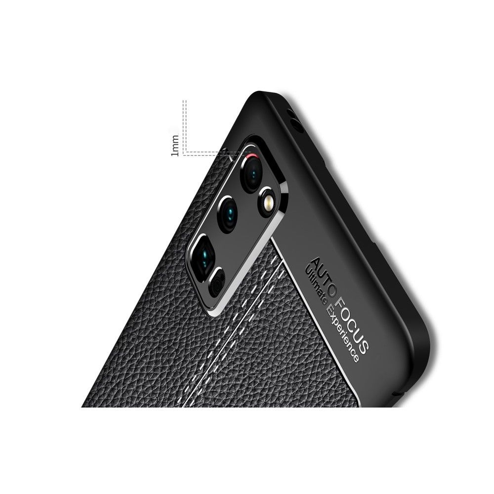 Litchi Grain Leather Силиконовый Накладка Чехол для Huawei Honor 30 Pro с Текстурой Кожа Черный