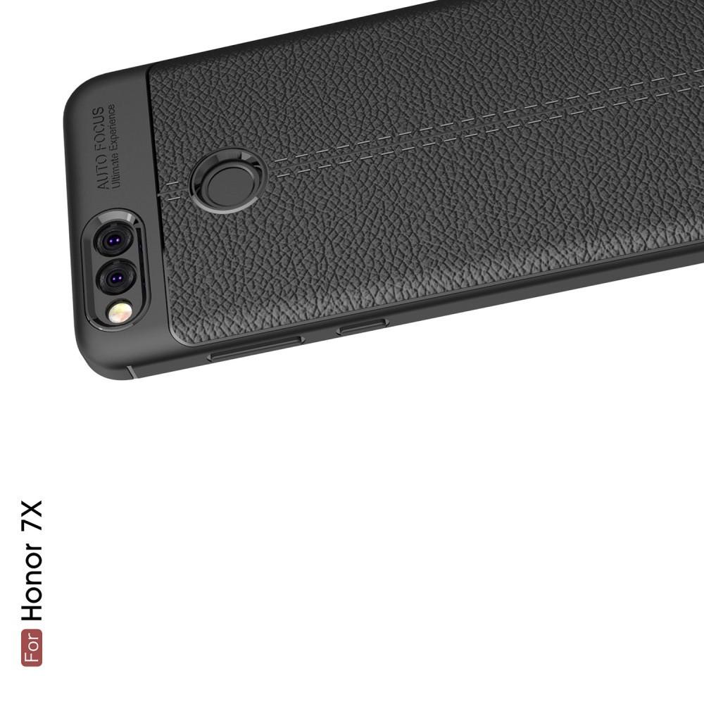 Litchi Grain Leather Силиконовый Накладка Чехол для Huawei Honor 7X с Текстурой Кожа Черный