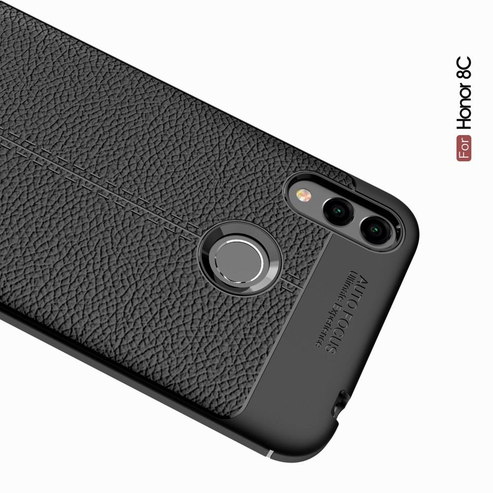 Litchi Grain Leather Силиконовый Накладка Чехол для Huawei Honor 8C с Текстурой Кожа Черный