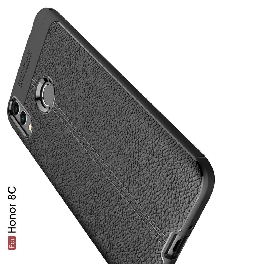 Litchi Grain Leather Силиконовый Накладка Чехол для Huawei Honor 8C с Текстурой Кожа Черный