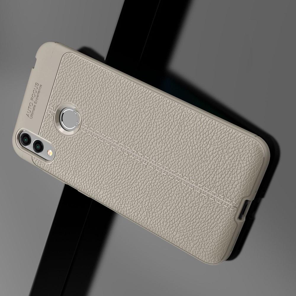Litchi Grain Leather Силиконовый Накладка Чехол для Huawei Honor 8C с Текстурой Кожа Серый