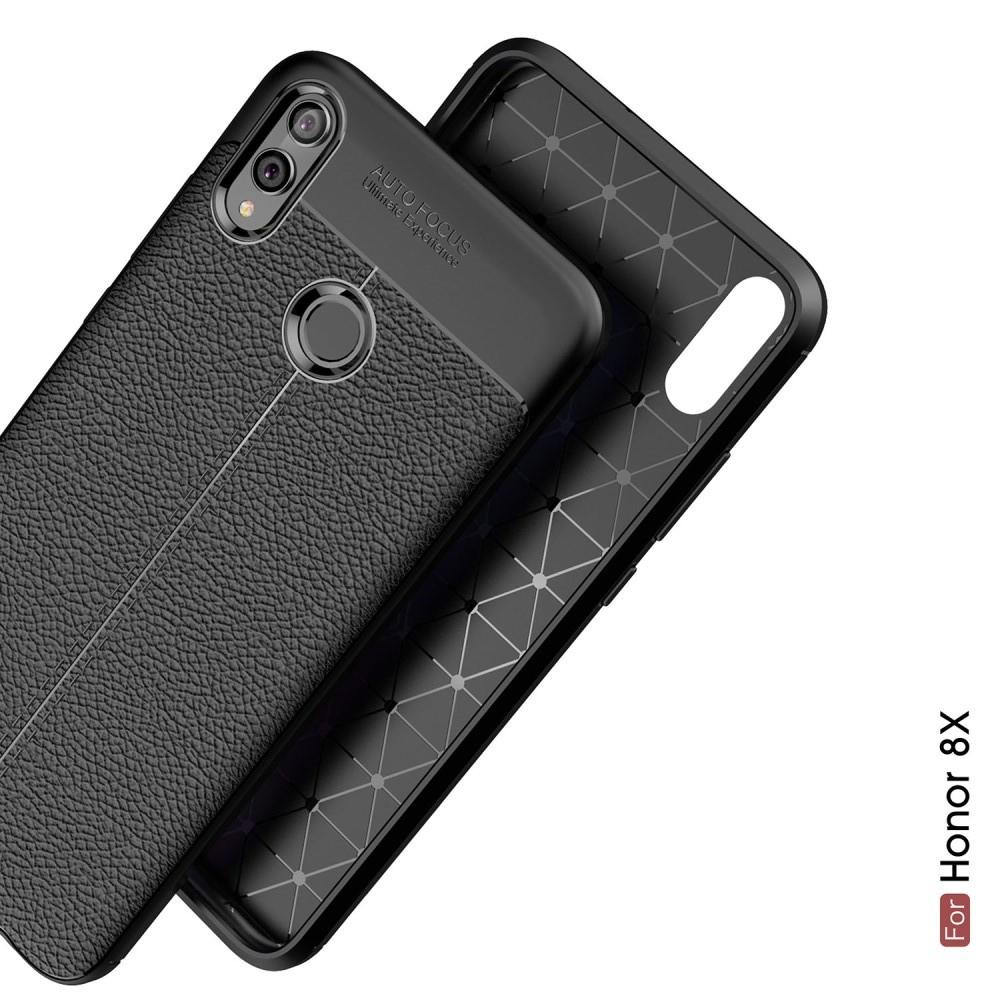 Litchi Grain Leather Силиконовый Накладка Чехол для Huawei Honor 8X с Текстурой Кожа Черный