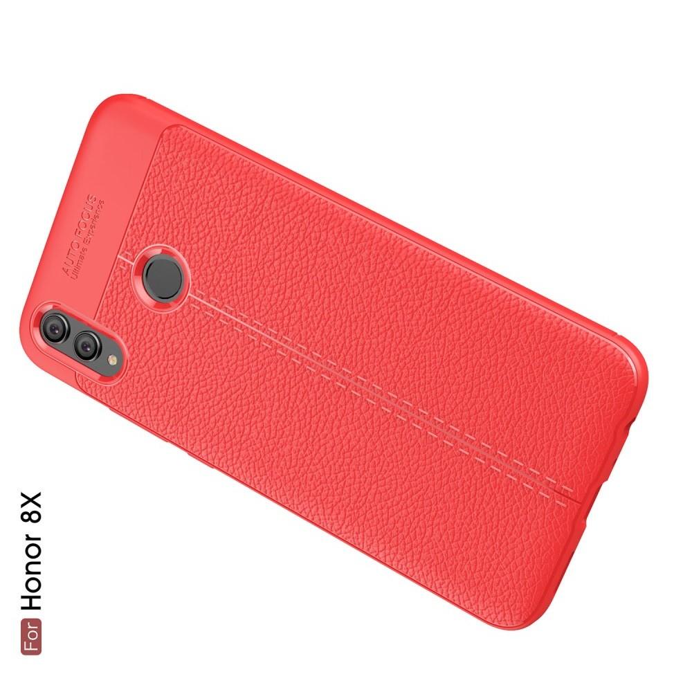 Litchi Grain Leather Силиконовый Накладка Чехол для Huawei Honor 8X с Текстурой Кожа Красный