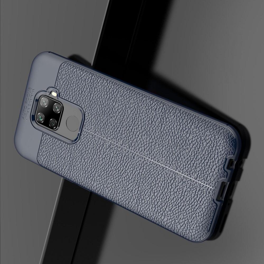 Litchi Grain Leather Силиконовый Накладка Чехол для Huawei Mate 30 Lite с Текстурой Кожа Синий