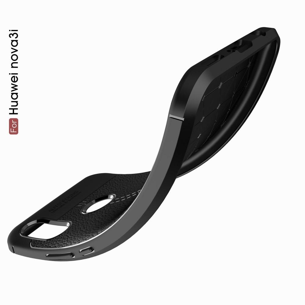 Litchi Grain Leather Силиконовый Накладка Чехол для Huawei P smart+ / Nova 3i с Текстурой Кожа Серый