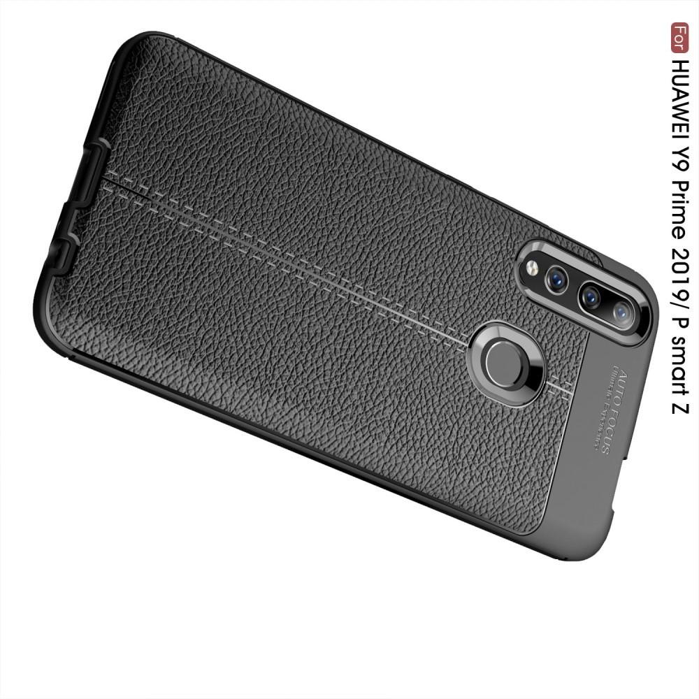 Litchi Grain Leather Силиконовый Накладка Чехол для Huawei P Smart Z с Текстурой Кожа Черный