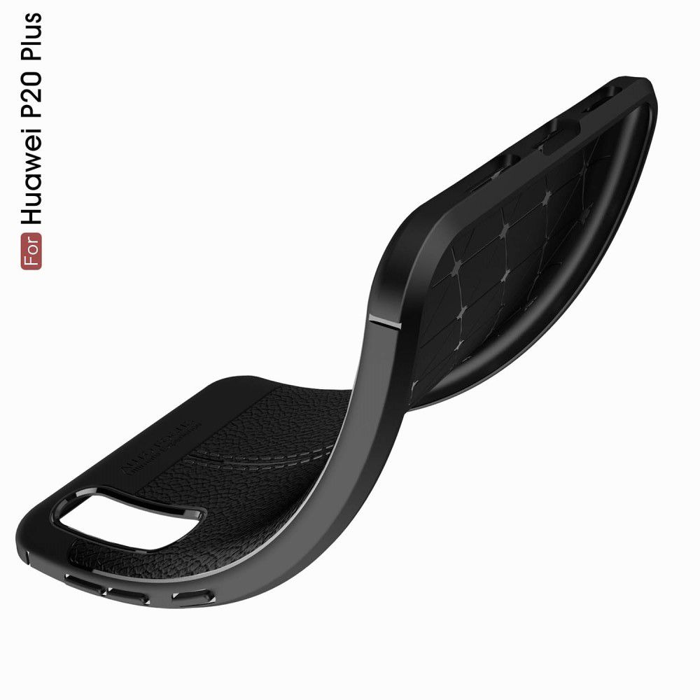Litchi Grain Leather Силиконовый Накладка Чехол для Huawei P20 Pro с Текстурой Кожа Черный
